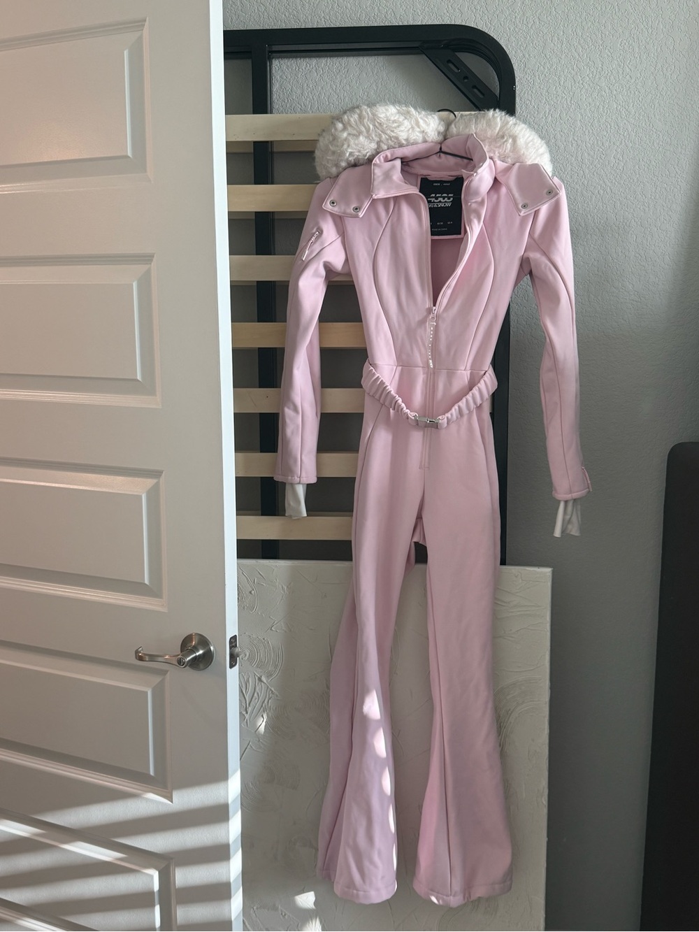 ASOS Pink Faux-Fur Trim Ski Jumpsuit